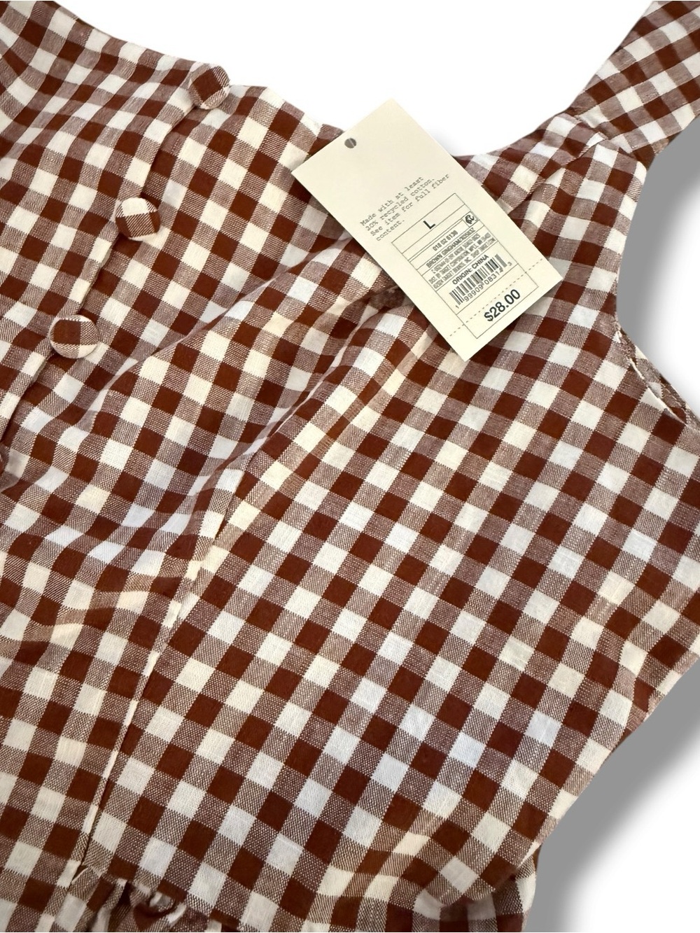 NWT Button-Front Peplum Tank Top Blouse in Brown Gingham, Women’s Large - Picture 6 of 10